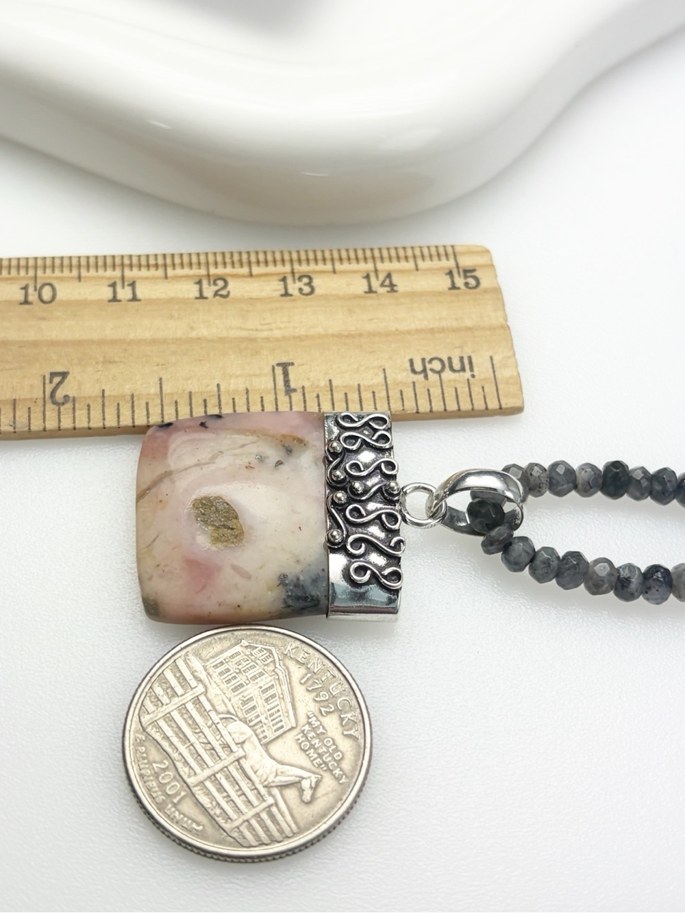 Jewelry Lot Peruvian Pink Opal Pendant Moonstone Necklace Ruby Earrings 925 - Picture 7 of 9
